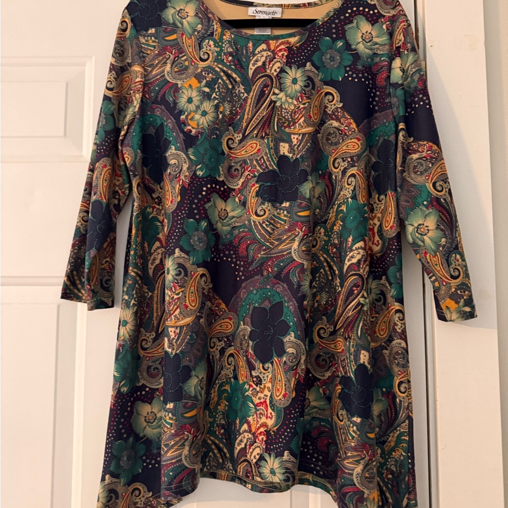 Serengeti Green Multi Floral Paisley Long Sleeve Tunic